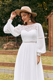 Ivory Bateau Chiffon Long Boho brudekjole med blonder