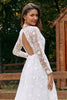 Load image into Gallery viewer, Ivory A-Line V-Neck Lace Sweep Train brudekjole med ermer
