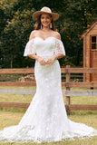 Ivory Mermaid Lace Sweep Train brudekjole med ermer