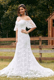 Ivory Mermaid Lace Sweep Train brudekjole med ermer