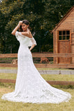 Ivory Mermaid Lace Sweep Train brudekjole med ermer