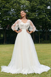 Ivory Puff ermer Korsett brudekjole med 3D Blomster
