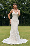 Ivory Mermaid Lace Backless brudekjole