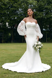 Ivory Mermaid Sweetheart Detachale lange ermer brudekjole med blonder