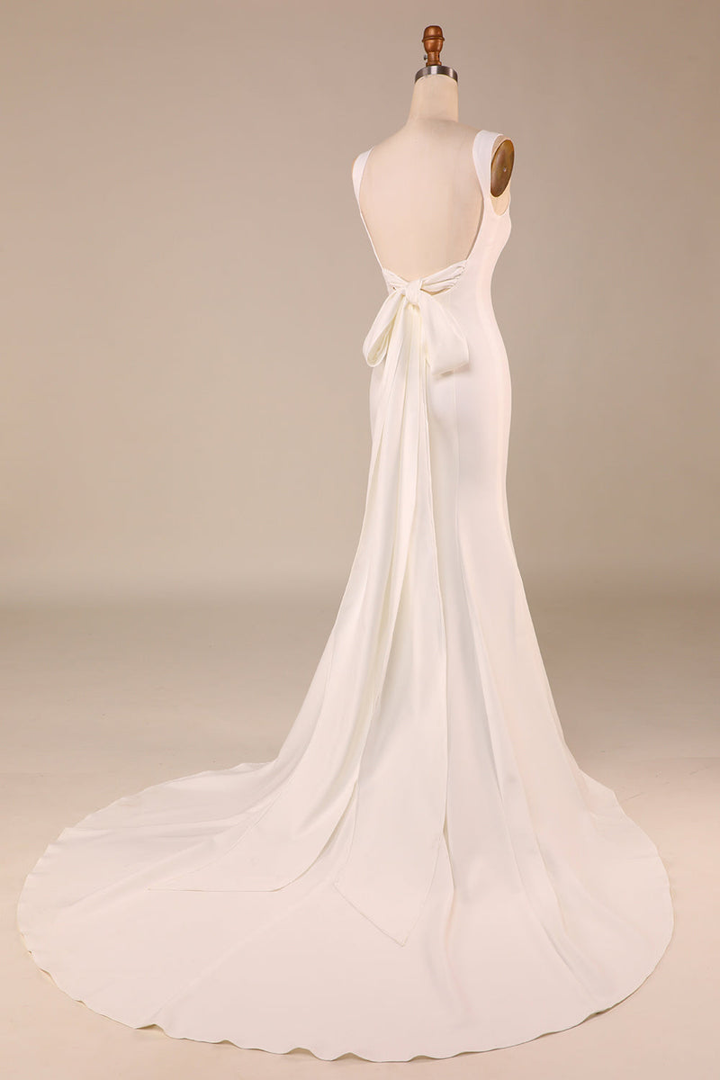 Load image into Gallery viewer, Enkel elfenben havfrue brudekjole med ryggen Bowknot