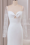 Ivory Trumpet Sweetheart Neck Satin Bridal Dress med blonder lange ermer