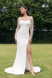 Ivory Illusion lange ermer Backless havfrue brudekjole med Slit