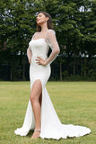 Ivory Illusion lange ermer Backless havfrue brudekjole med Slit