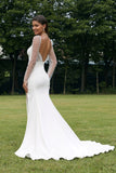 Ivory Illusion lange ermer Backless havfrue brudekjole med Slit