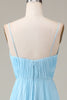 Load image into Gallery viewer, Sky Blue Spaghetti stropper V-hals A-linje plissert Chiffon brudepike kjole