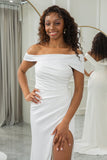 Simple Ivory One Shoulder drapert brudekjole med Slit