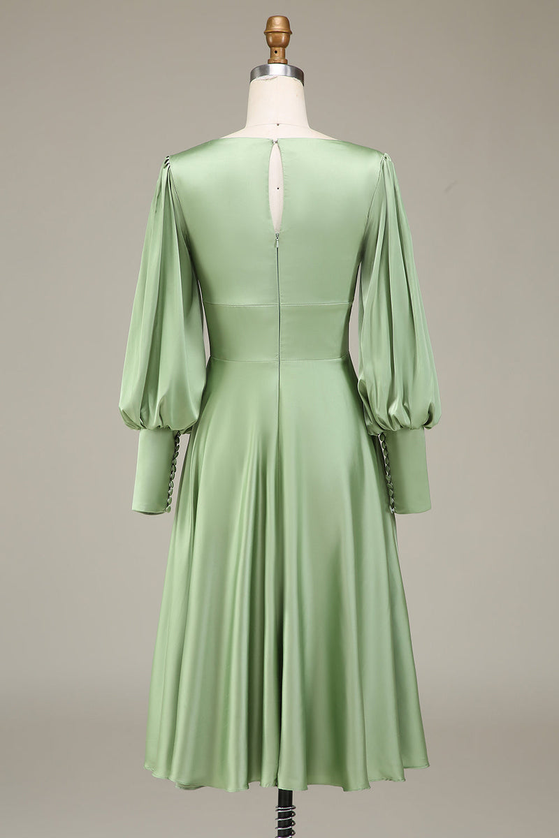 Load image into Gallery viewer, Matcha A-line V-hals sateng brudepike kjole med lange ermer
