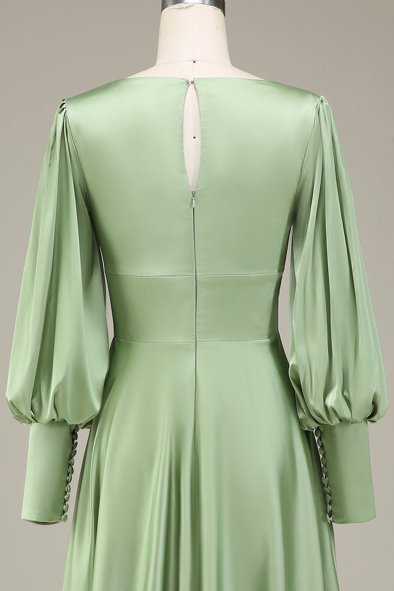 Load image into Gallery viewer, Matcha A-line V-hals sateng brudepike kjole med lange ermer