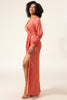 Load image into Gallery viewer, Terracotta A-Line V-Neck Satin brudepike kjole med spalt