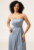 Load image into Gallery viewer, A-Line Spaghetti stropper støvete blå sateng lang brudepike kjole