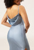 Load image into Gallery viewer, støvete blå spaghetti stropper skjede sateng lang brudepike kjole