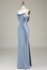Load image into Gallery viewer, Støvete blå skjede Spaghetti stropper Satin Long brudepike kjole