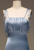 Load image into Gallery viewer, støvete blå spaghetti stropper skjede sateng plissert brudepike kjole