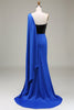 Load image into Gallery viewer, Royal Blue One Shoulder Satin og Sequin Mermaid plissert ballkjole med spalt