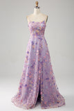 Mauve A-Line Spaghetti stropper Long Prom Kjole med Appliques