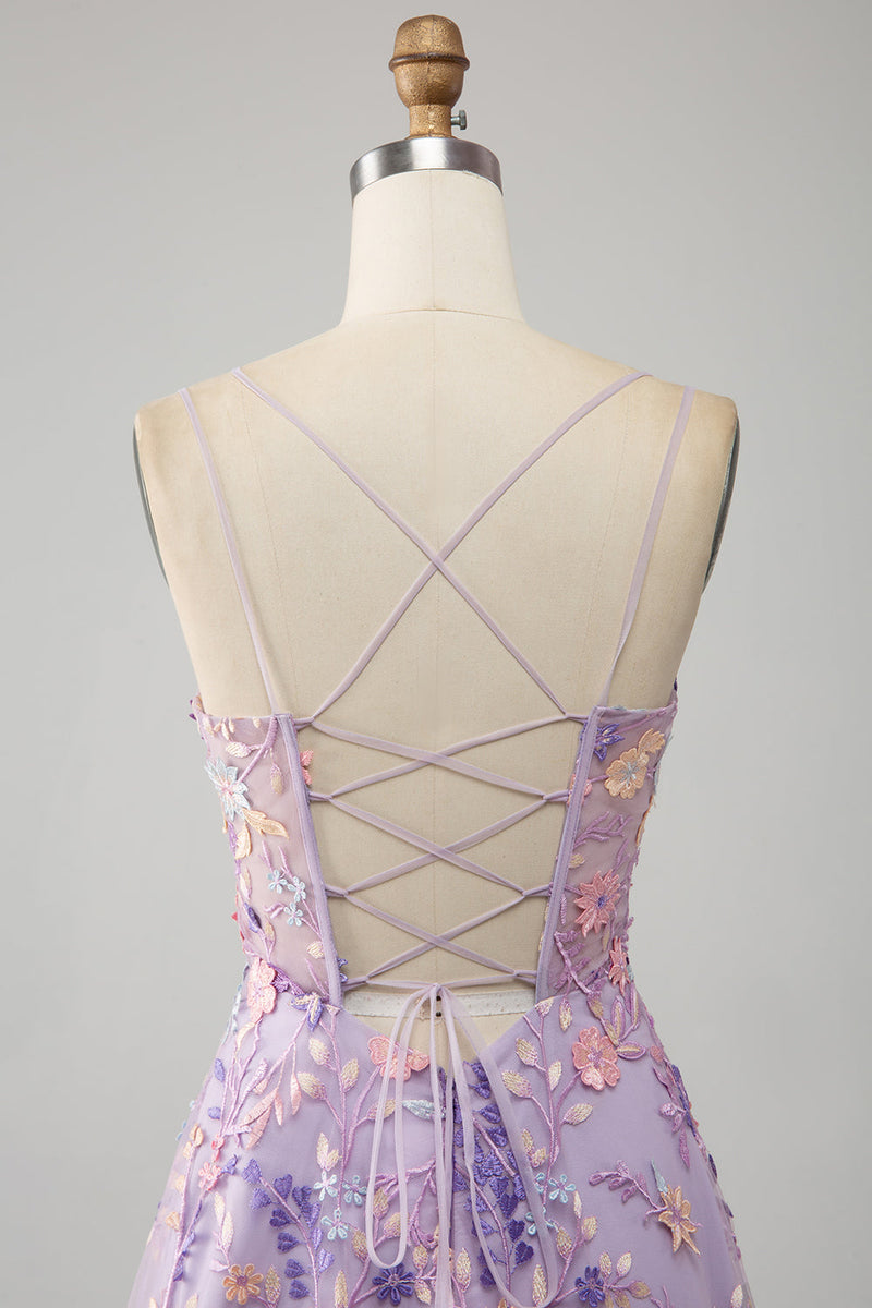 Load image into Gallery viewer, Mauve A-Line Spaghetti stropper Long Prom Kjole med Appliques