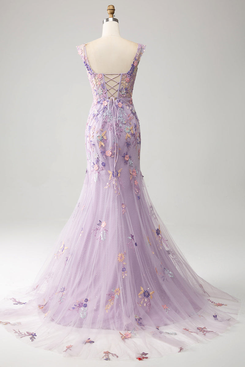 Load image into Gallery viewer, Mauve av skulderen Lang brodert havfrue Prom Dress Slit