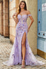 Load image into Gallery viewer, Mauve Off The Shoulder Split Front Long Mermaid Prom Dress med Appliques