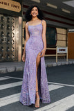 Stilig Mermaid Spaghetti stropper Lilac Long Prom Kjole med Slit