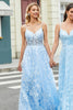 Load image into Gallery viewer, Nydelig A Line Spaghetti stropper Himmelblå korsett Prom kjole med Appliques