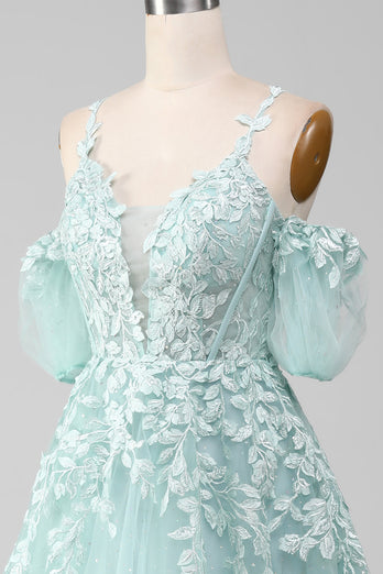 Mint ball-kjole av skulderen Beaded Prom kjoler med applikasjoner