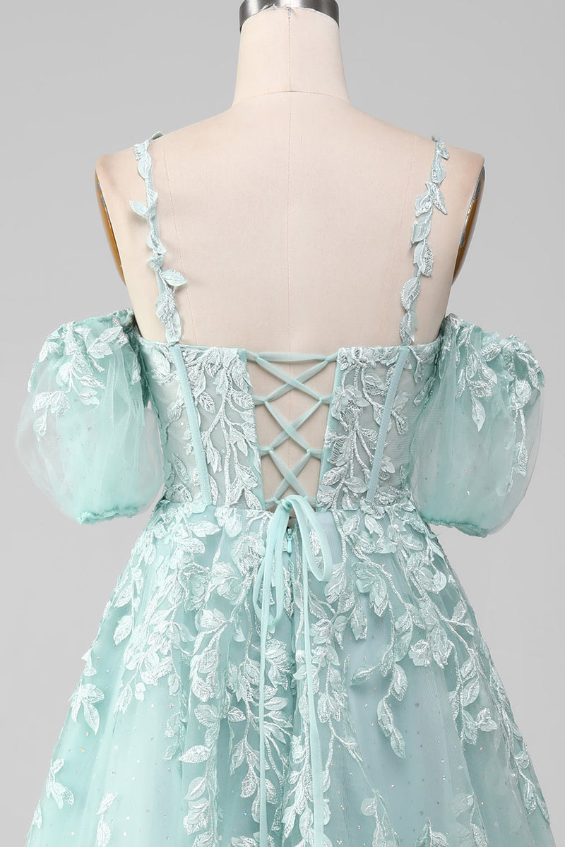 Load image into Gallery viewer, Mint ball-kjole av skulderen Beaded Prom kjoler med applikasjoner