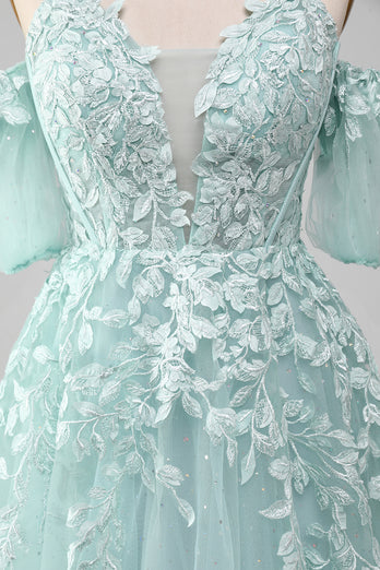 Mint ball-kjole av skulderen Beaded Prom kjoler med applikasjoner