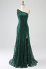 Load image into Gallery viewer, Sparkly Dark Green Beaded Long Mermaid Lace Prom Dress med Slit
