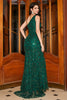 Load image into Gallery viewer, Fantastisk havfrue En skulder Mørkegrønne paljetter Lang ballkjole med spalte