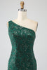 Load image into Gallery viewer, Sparkly Dark Green Beaded Long Mermaid Lace Prom Dress med Slit