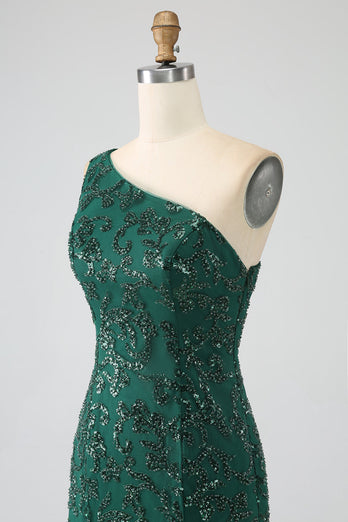 Sparkly Dark Green Beaded Long Mermaid Lace Prom Dress med Slit