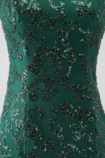 Sparkly Dark Green Beaded Long Mermaid Lace Prom Dress med Slit