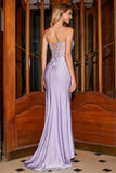 Trendy Mermaid Spaghetti stropper Lilac Corset Prom kjole med delt front