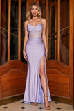 Trendy Mermaid Spaghetti stropper Lilac Corset Prom kjole med delt front