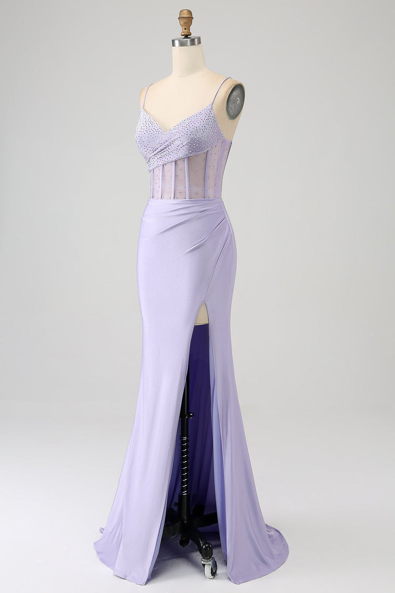 Load image into Gallery viewer, Glitter Lilac Korsett Havfrue Long Prom Kjole med Slit