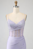 Glitter Lilac Korsett Havfrue Long Prom Kjole med Slit