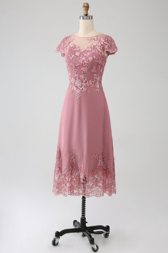 Dusty Rose A-Line te-lengde Brudens mor kjole med paljetter