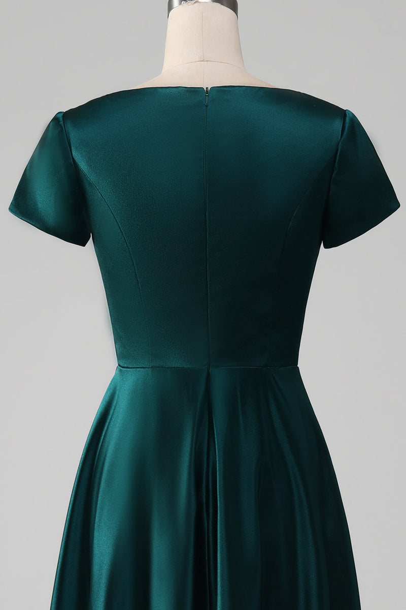 Load image into Gallery viewer, Peacock Satin V-neck A-line plissert mor til bruden kjole