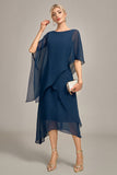 Navy Chiffon A-line Scoop Neck Mor til bruden kjole