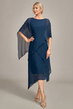 Navy Chiffon A-line Scoop Neck Mor til bruden kjole