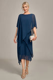 Navy Chiffon A-line Scoop Neck Mor til bruden kjole