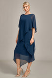 Navy Chiffon A-line Scoop Neck Mor til bruden kjole