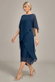 Navy Chiffon A-line Scoop Neck Mor til bruden kjole