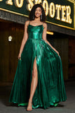 Sparkly A-line Dark Green Corset Prom Dress med Slit