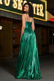 Sparkly A-line Dark Green Corset Prom Dress med Slit